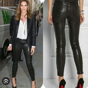 J Brand Mid Rise Black Lamb Leather Straight Leg Pants Size 25